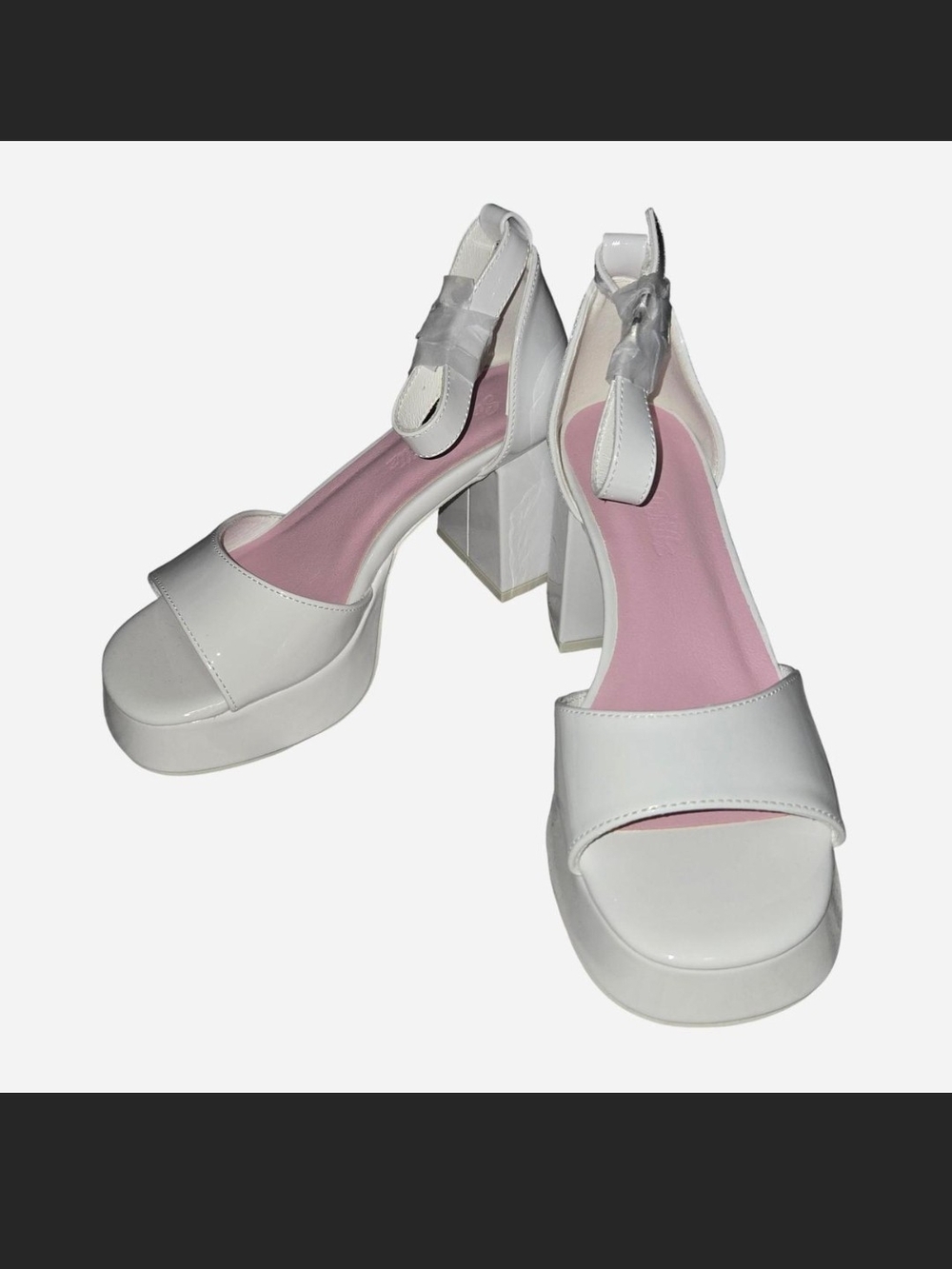 NWOT Sugar Thrillz White Platform Block Heels with Pink Insole